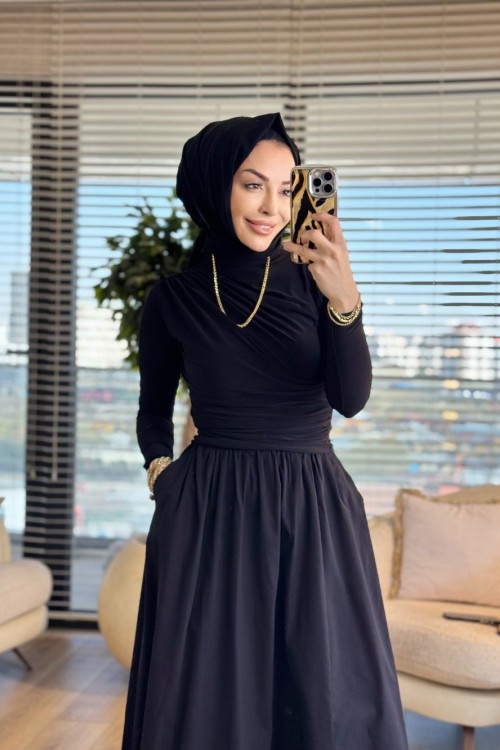 5020 Koton Beli Lastikli Cepli Etek Siyah