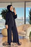 52838 Taş Baskılı Fermuarlı Pantolonlu Takım Siyah