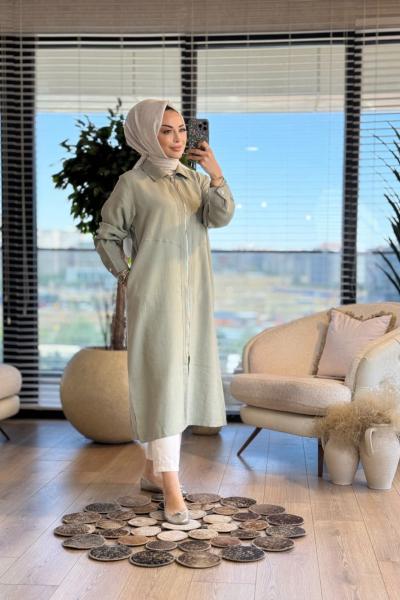 5674 Tencel Fermuarlı Uzun Tunik Çağla