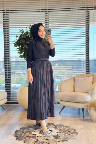 575 Önü Şifonlu Uzun Kol Bluz Siyah