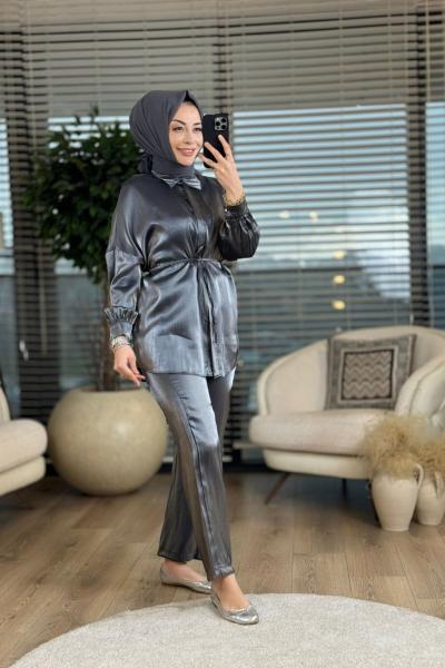 6104 Parlak Kumaş Takım Antrasit