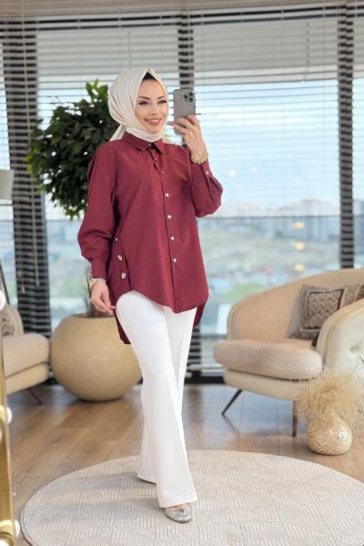 6108 Düğme Detaylı Gömlek Bordo