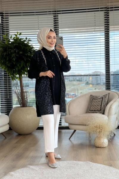 6203 Önü Sim Parçalı Tunik Siyah