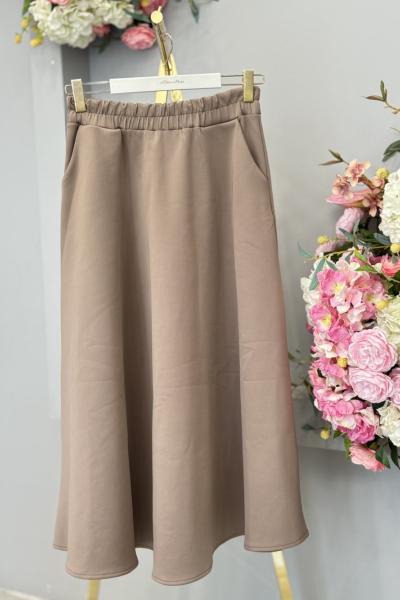 6264 Scuba Cepli Kloş Etek Vizon