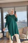 7011 Dicle Yanları Düğmeli Tunik Zümrüt