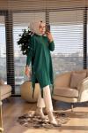 7011 Dicle Yanları Düğmeli Tunik Zümrüt