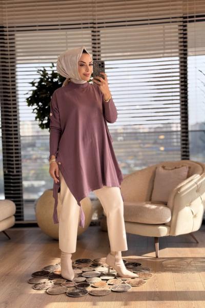 7011 Dicle Yanları Düğmeli Tunik Gül