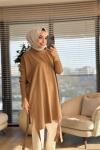 7011 Dicle Yanları Düğmeli Tunik Latte