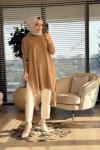 7011 Dicle Yanları Düğmeli Tunik Latte