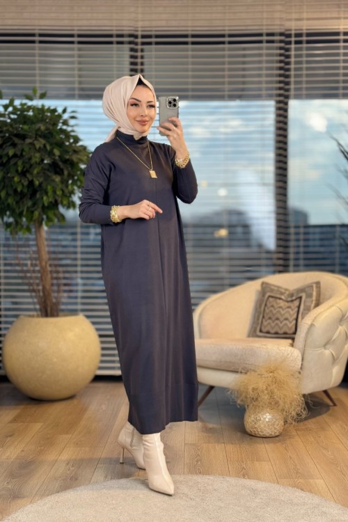 7017 Öpücük Yaka Vanezia Triko Elbise Antrasit