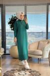 7025 Patı Fermuarlı Vanezia Elbise Zümrüt