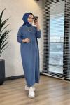 7029 Sol Taraf Zebra Desen Triko Elbise İndigo