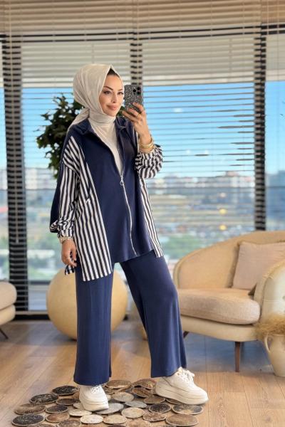 71081 Yanları Çizgili Takım Lacivert