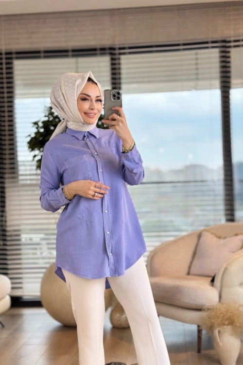 7127  Tencel Yıldız Nakışlı Tunik Lila