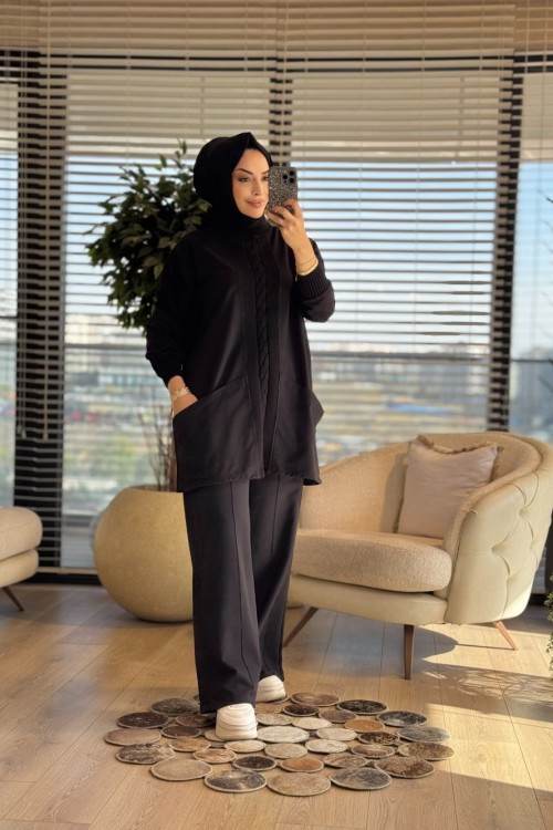 7159 Ön Ve Kolu Saç Örgülü Takım Siyah