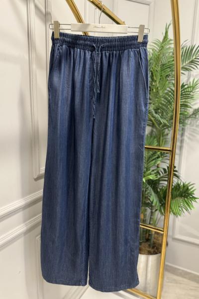 7240 Tencel Beli Lastikli Pantolon Koyu Mavi
