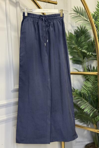 7272 Beli Lastikli Bol Paça Pantolon Lacivert