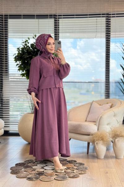 7365 Ön İki Cepli Etekli Takım Mürdüm