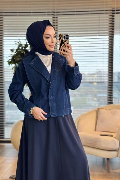 7440 Kot Ön Parça Detaylı Yakasız Ceket Lacivert