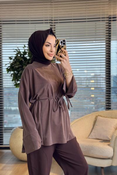 7465 Oysho Kolları Bağcıklı Tunik Kahve
