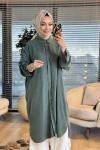 7495 Tencel Patı Ve Kolu Saçak Detaylı Uzun Tunik Haki