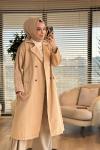 7503 Altı Düğmeli Apoletli Kot Trenç Bej