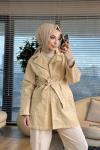 7507 Şal Dügmesiz Kot Trenç Bej