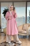 7509 Tencel Ön Düğmeli Cep Kapaklı Uzun Tunik Pembe