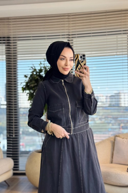 7514 Kot Önü Cep Ve Fermuarlı Etekli Takım Gri