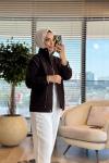 7519 Önü Zımbalı Kot Ceket Kahve