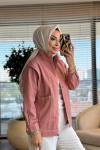7519 Önü Zımbalı Kot Ceket Pembe