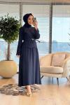 7520 Ön Fermuarlı Kemerli Etekli Takım Lacivert