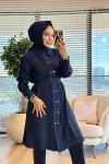 7522 Ön İki Sıra Metal Düğmeli Uzun Tunik Lacivert