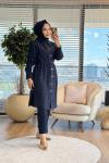 7522 Ön İki Sıra Metal Düğmeli Uzun Tunik Lacivert