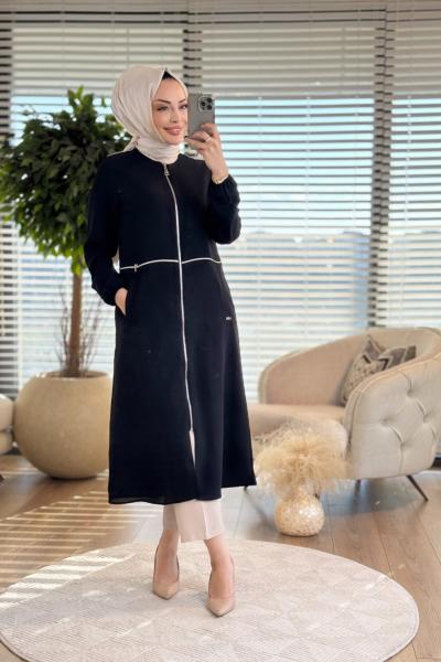 7636 Omuz Yaka Ve Ön Biyeli Kap Siyah