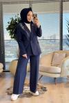7665 Fular Detaylı Blazer Ceket Lacivert