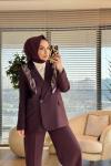 7665 Fular Detaylı Blazer Ceket Mürdüm