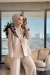 7665 Fular Detaylı Blazer Ceket Taş