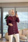 7701 Angora Boncuklu Oversize Hırka Bordo