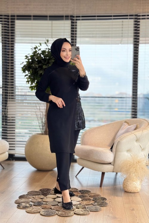 7806 İç Payet Detay Yandan Bağlamalı Takım Siyah