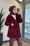7890 Kapşonlu Kürk Kısa Kaban Bordo