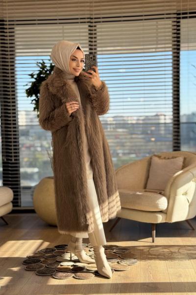 7980 Peluş Uzun Kaban Haki