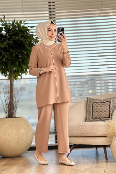8133 Yaka Ve Önü Biyeli Takım Camel