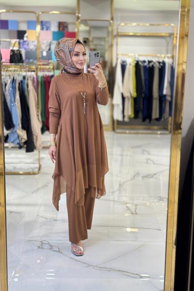 819 Asimetrik Şifon Detaylı Penye Takım Taba