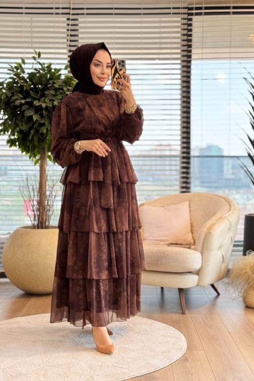 827 Beyza Elbise Kahve