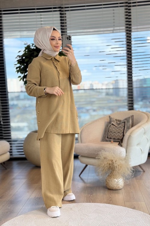 8513 Yandan Düğmeli Takım Hardal