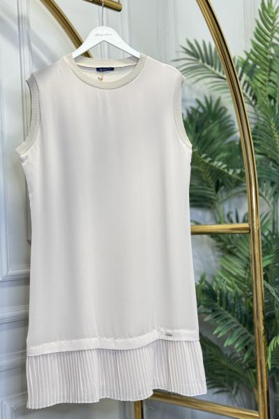 876 Önü Şifon Altı Piliseli Kolsuz İçlik Bej