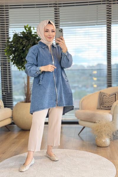 8850 Kot Fermuarlı Ceket Mavi