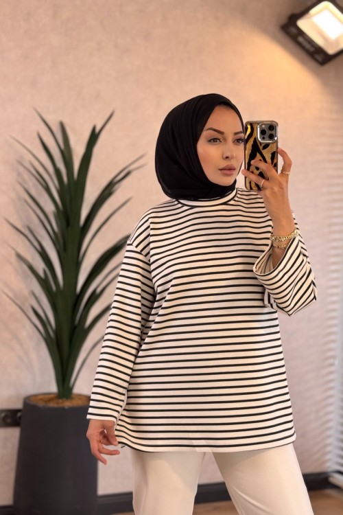 9000 Çizgili Osyho Sweatshirt Siyah