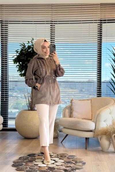 9266 Süet Önü Zımba Ve Pileli Kap Vizon